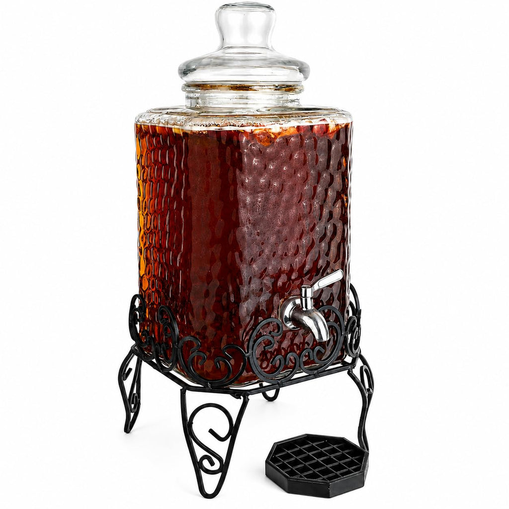 2.5 Gallon Glass Beverage Dispenser with Stand and Stainless Steel Spigot W771