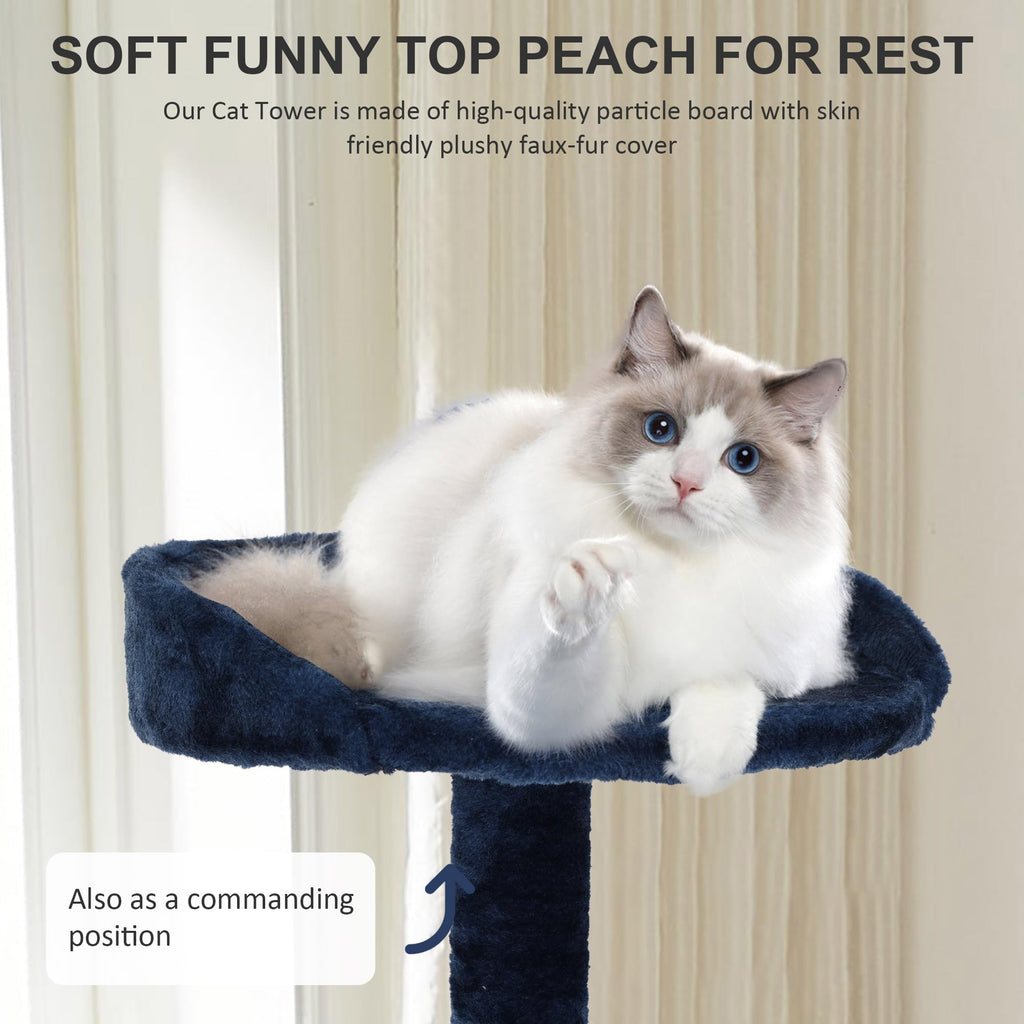 70 Inch Navy Blue Multi-Level Cat Tree with Scratching Posts N9008