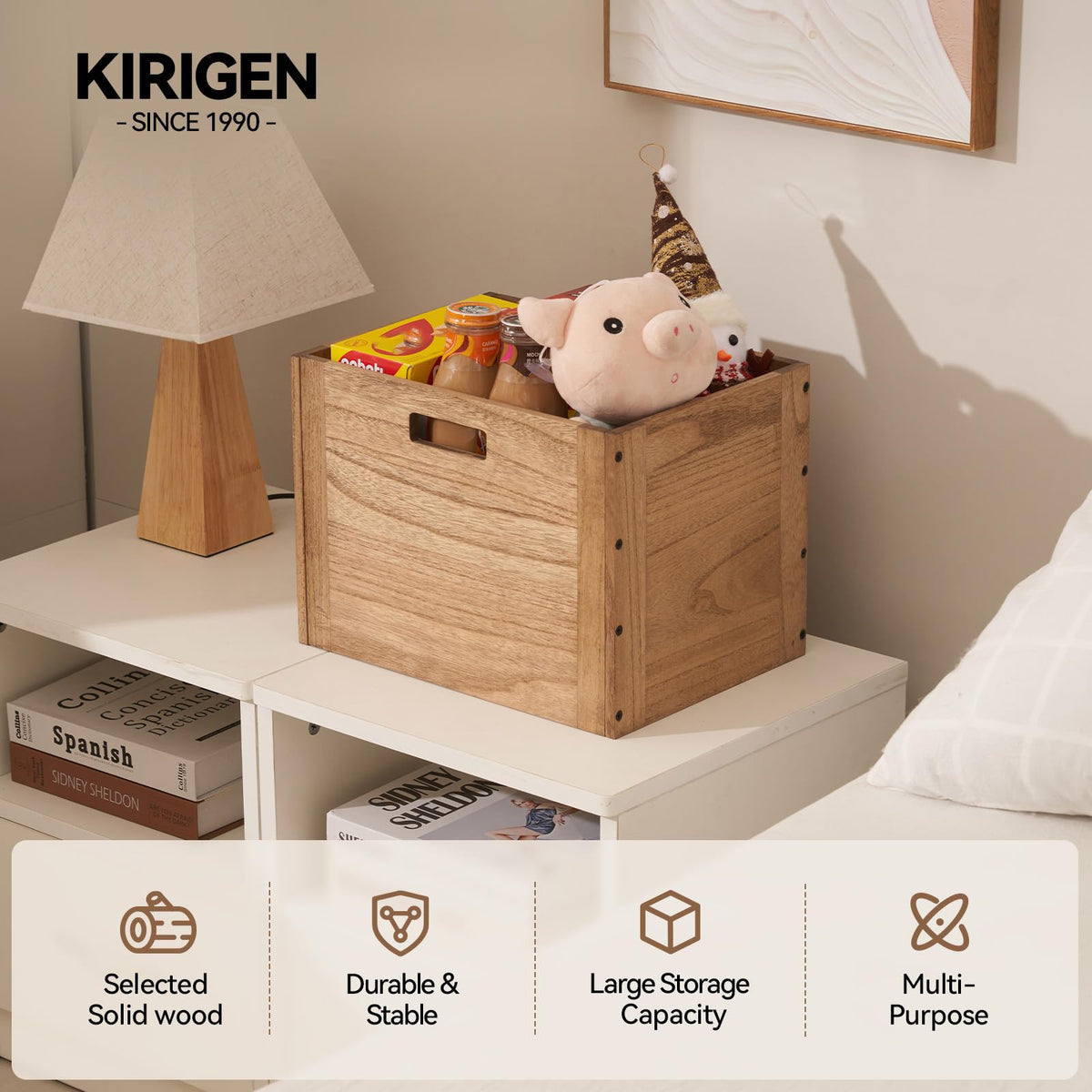 Brown Stackable Wood Storage Cube with Handles Z4366