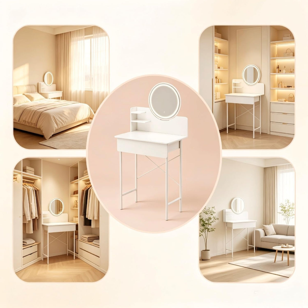 Vanity Desk with Mirror and LED Lights D99729