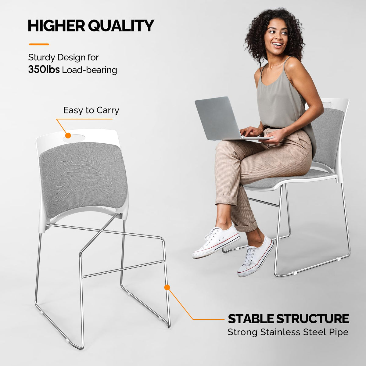 Grey Plastic Mesh Padded Stackable Chairs Set of 8 M18138