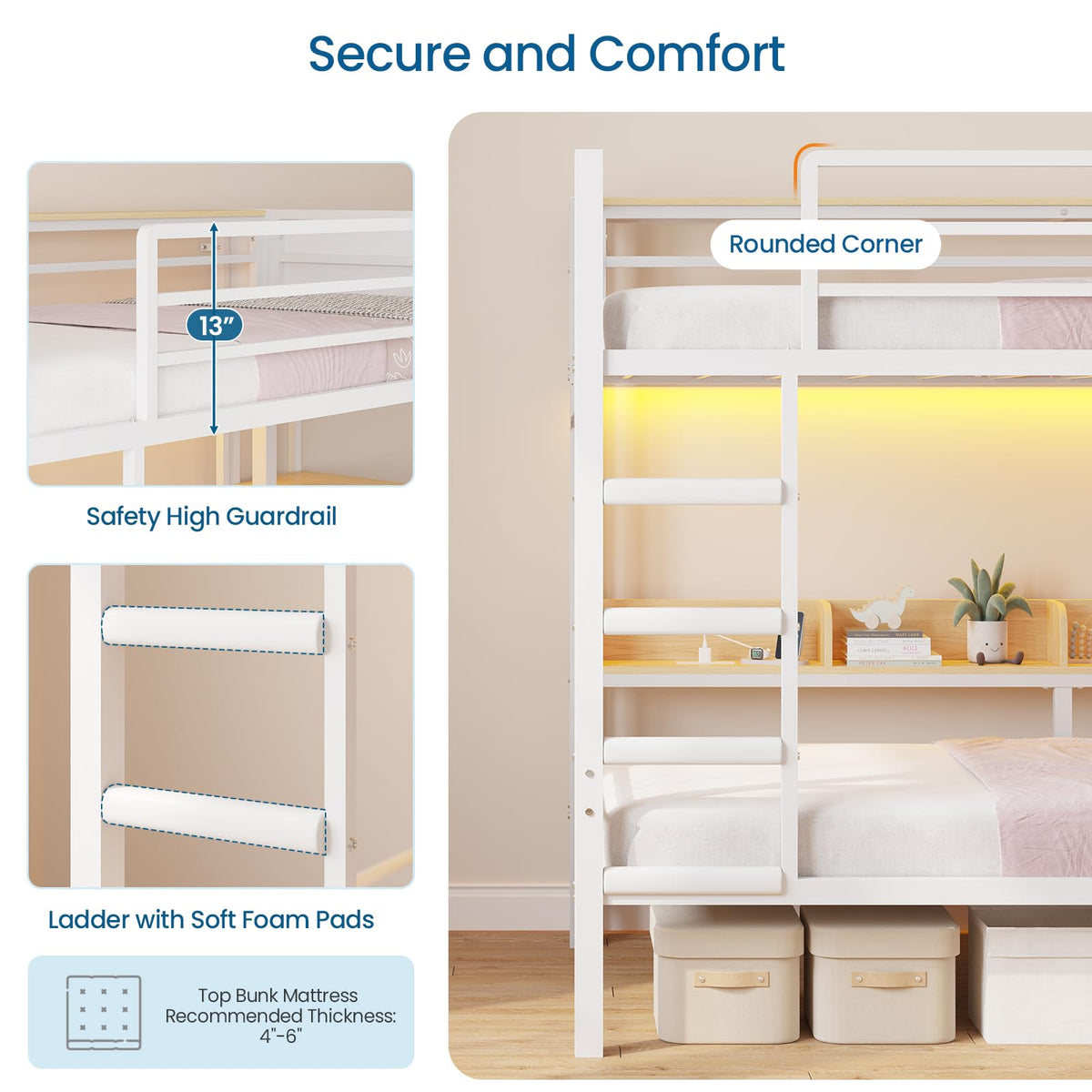 Twin Over Twin Bunk Bed with 6 Storage Drawers, Shelves, LED Lights and Ladder G58625