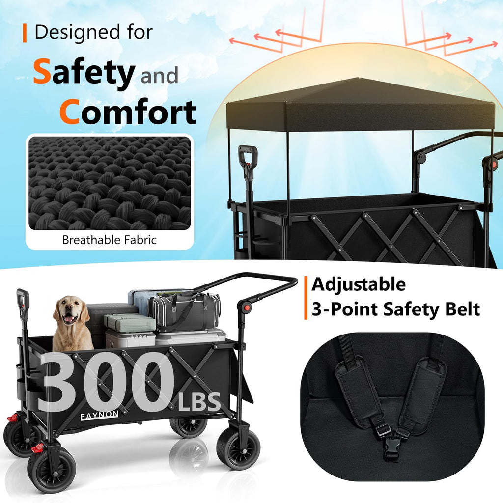 Collapsible Wagon with 300lbs Capacity, 150L Heavy Duty Utility Cart, Black T972238