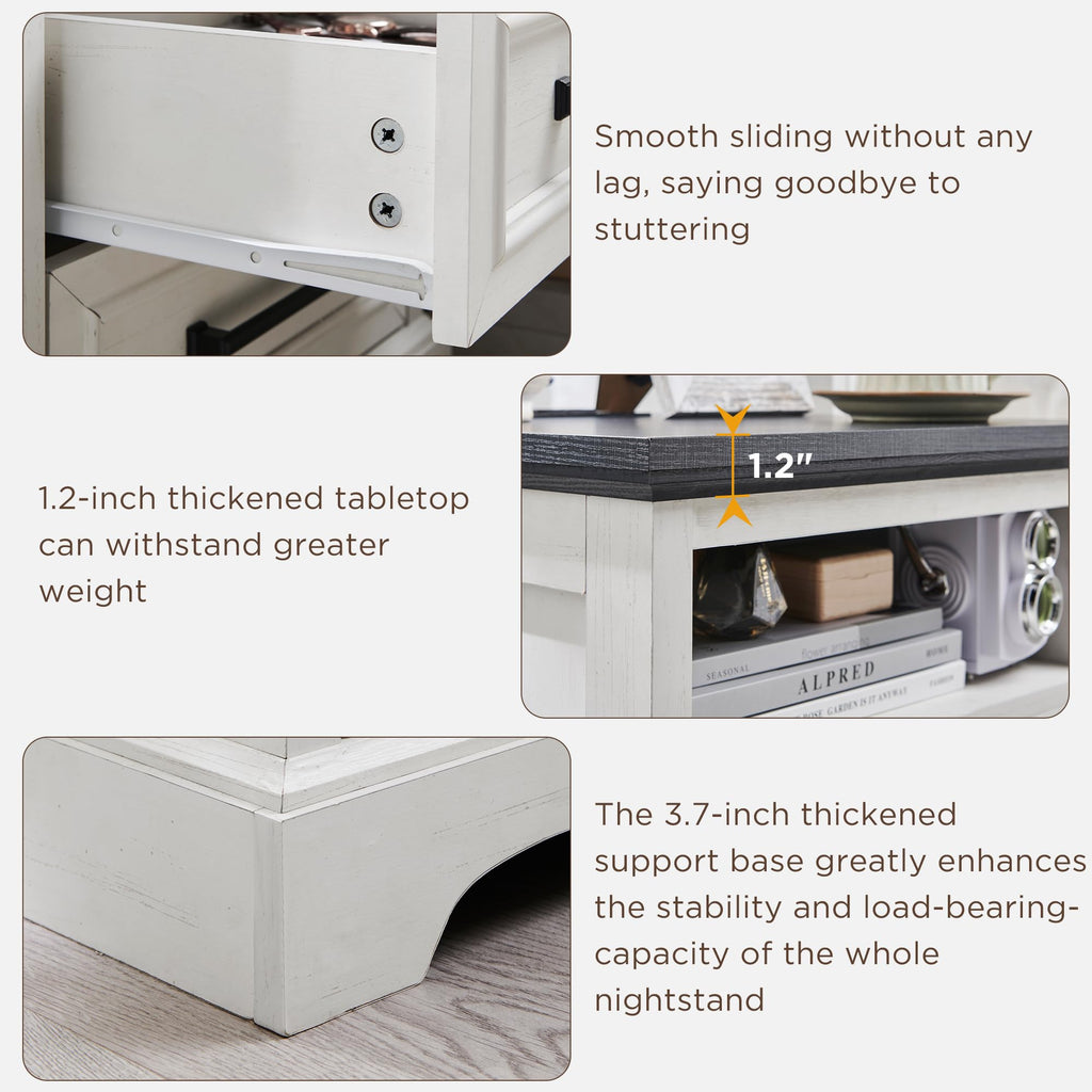 18" Antique White Nightstand with Charging Station B6997
