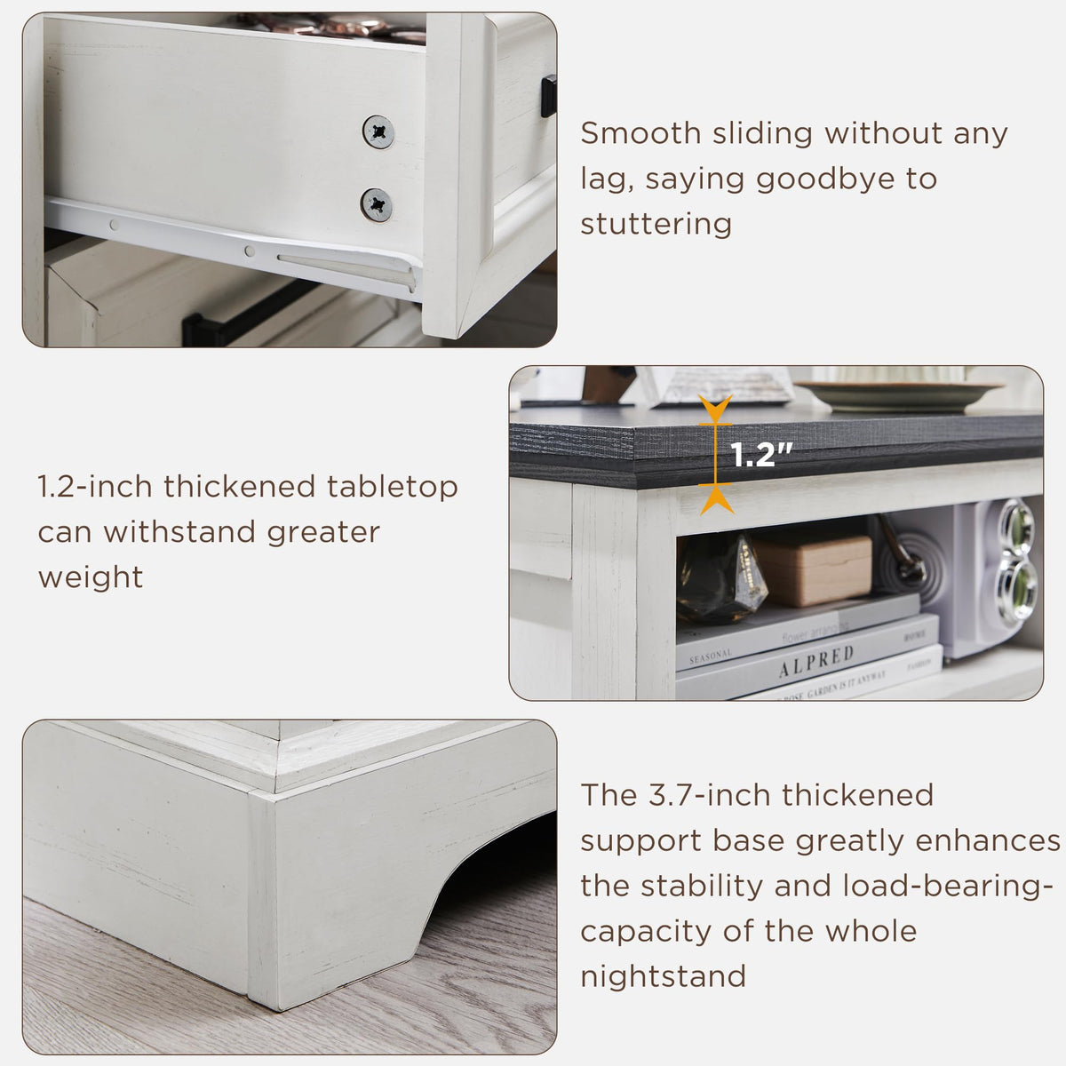 18" Antique White Nightstand with Charging Station B6997