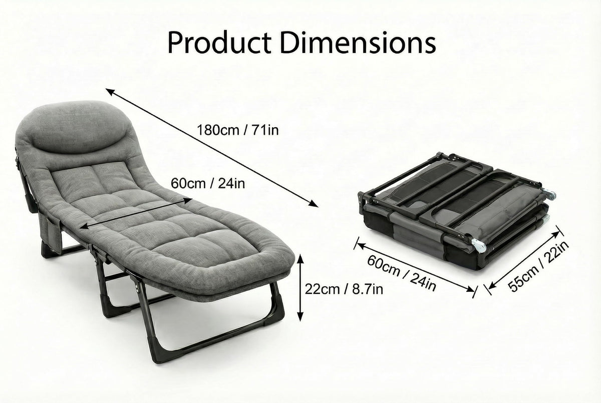 Folding Camping Cot with Mattress and Pillow, Grey E9094