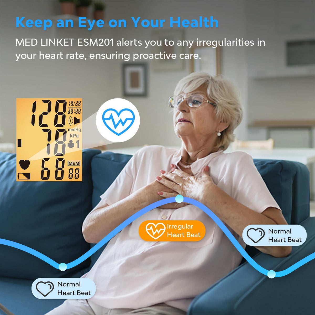 Blood Pressure Monitor with Adjustable Cuff and Backlit Display V207935