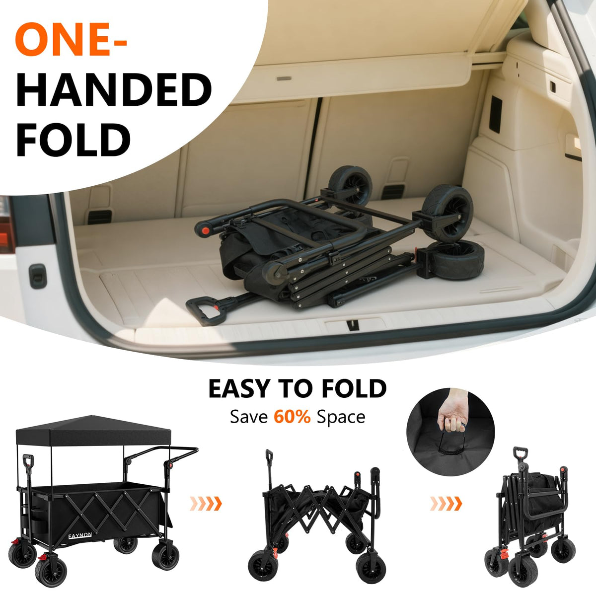 Collapsible Wagon with 300lbs Capacity, 150L Heavy Duty Utility Cart, Black T972238