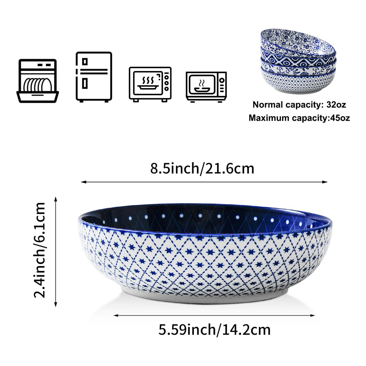 45 OZ Ceramic Pasta Bowls Set of 4 F128