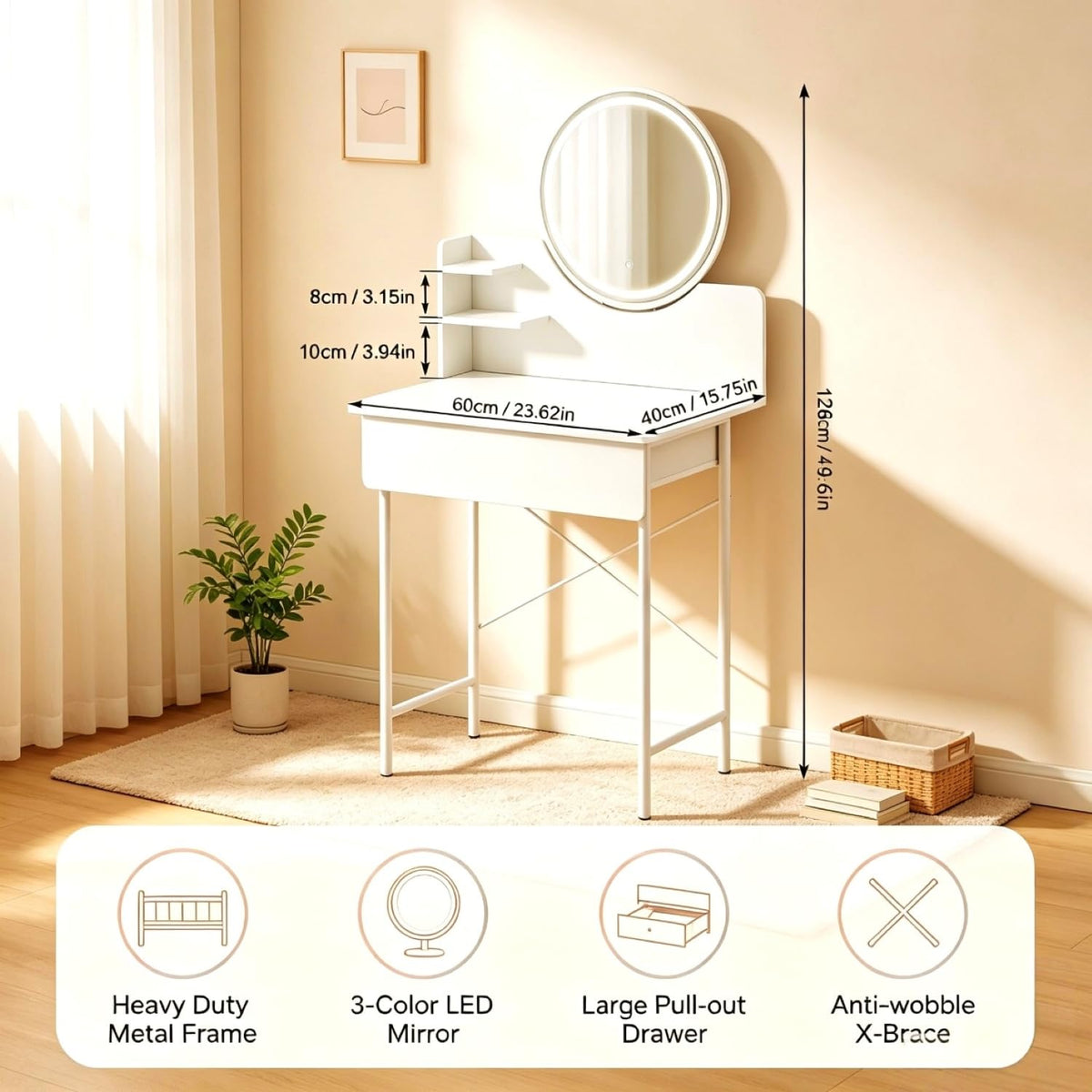 Vanity Desk with Mirror and LED Lights D99729