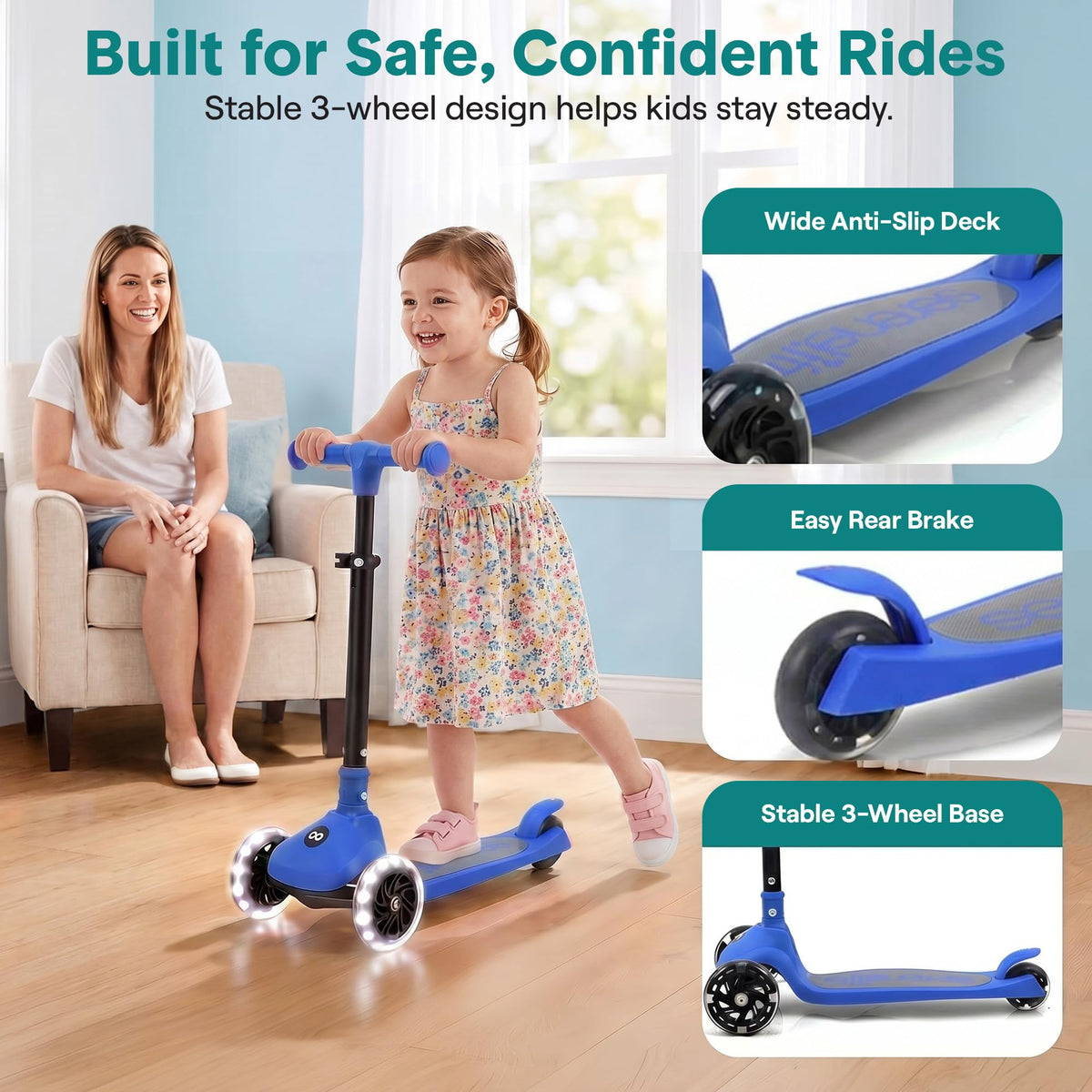 3-Wheel Toddler Scooter with LED Wheels T380847