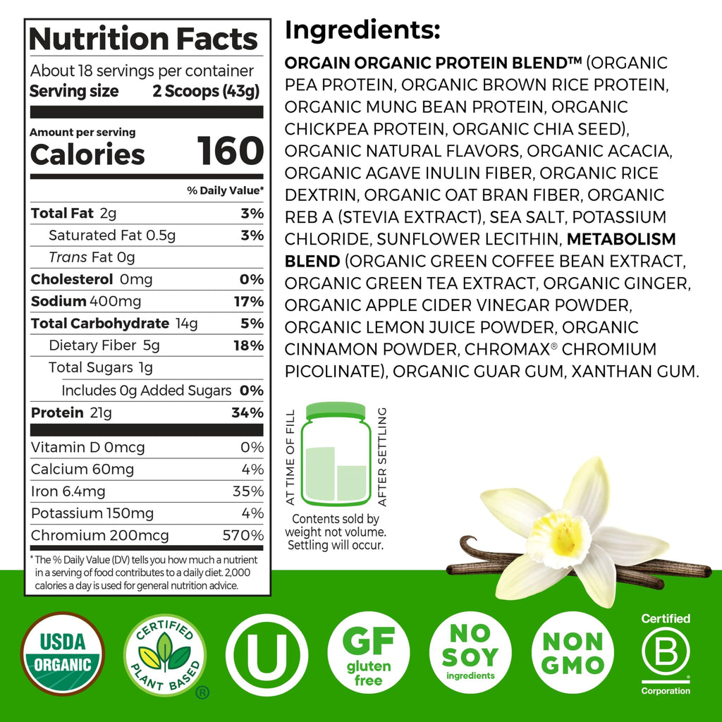 Organic Vegan Protein Powder Vanilla 1.71lb W467389