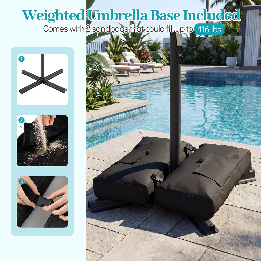 8x8 FT Square Offset Cantilever Patio Umbrella with Base U9972