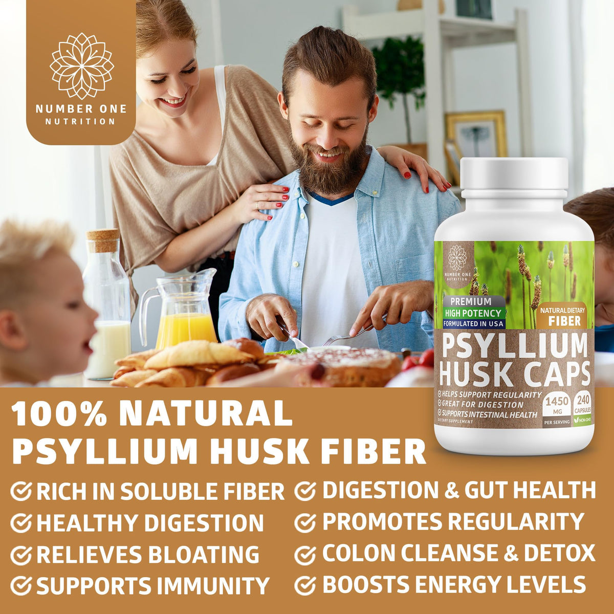 Psyllium Husk Capsules 1450mg 240 Caps I5093