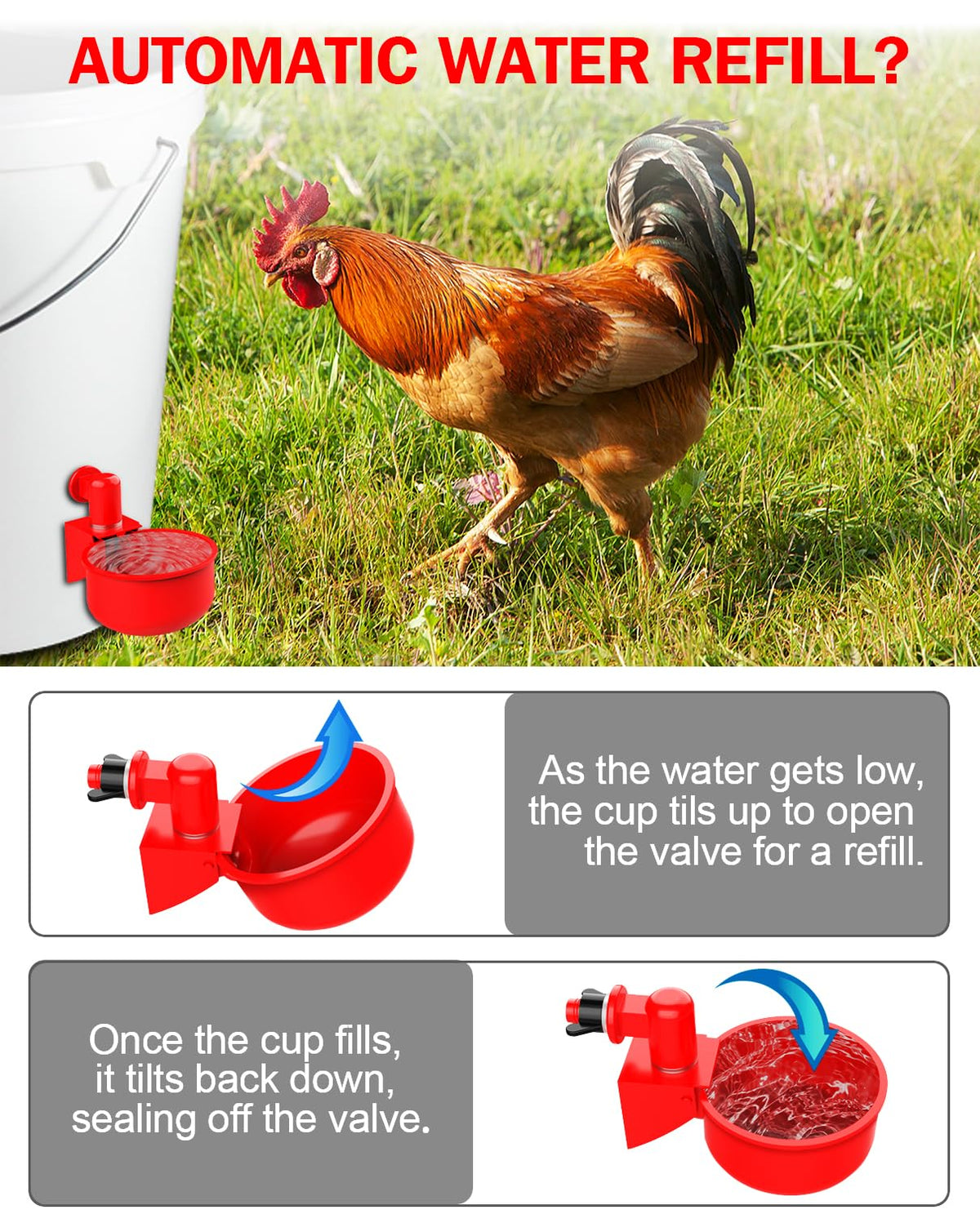30 Packs Large Automatic Poultry Water Feeder Cups with Tee Fittings J843