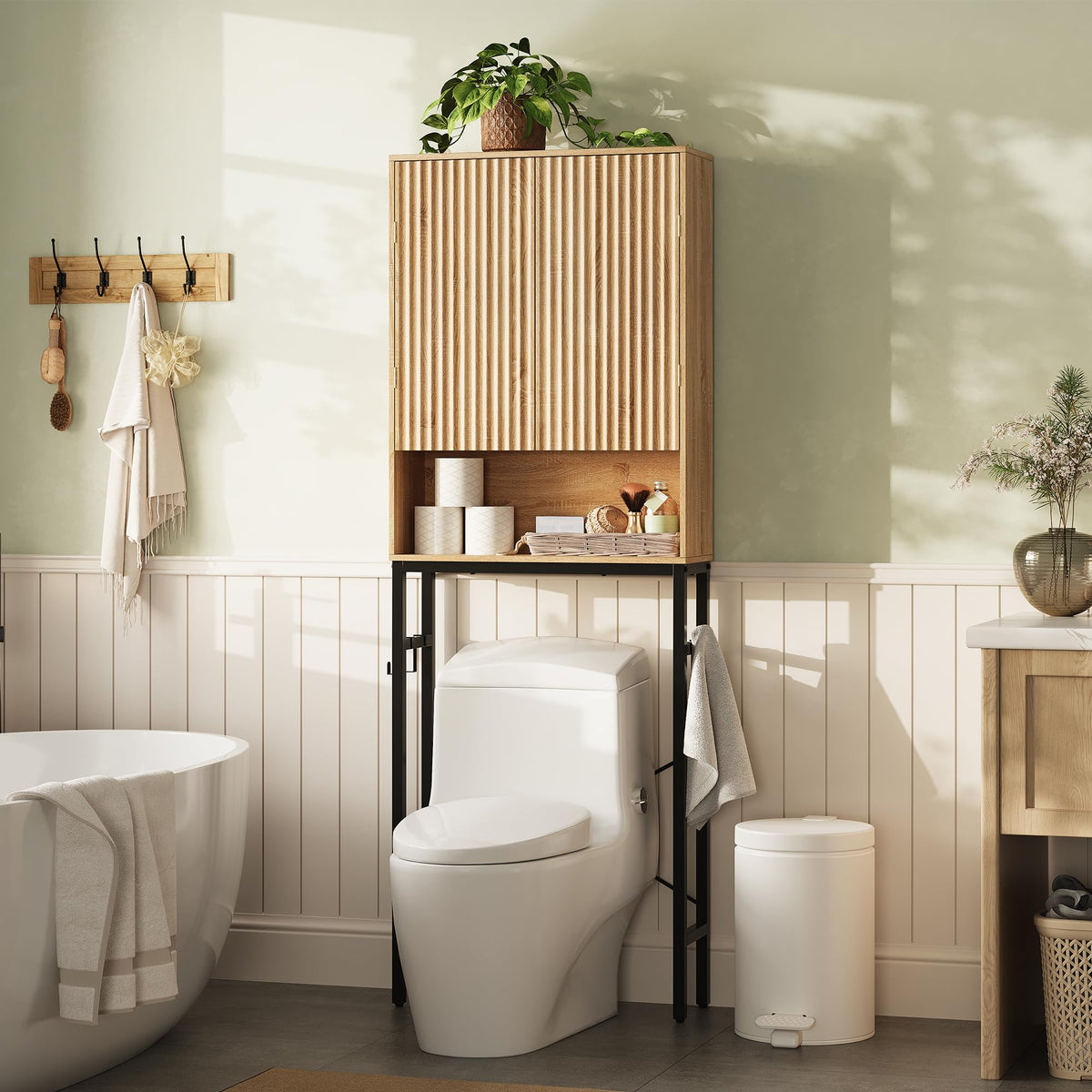 Freestanding Tall Wood Over The Toilet Storage Cabinet D92502