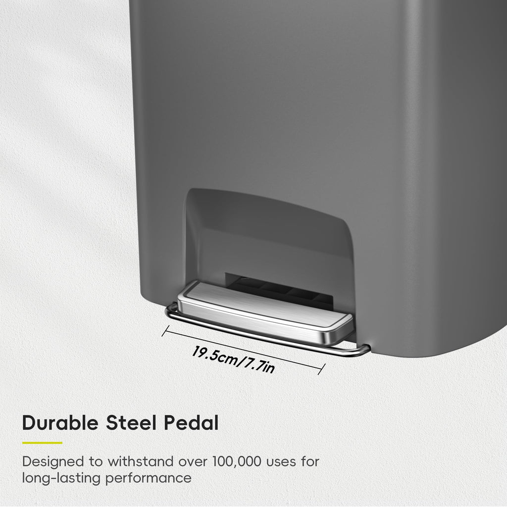 13.2 Gallon / 50L Grey Plastic Step Trash Can with Stainless Steel Lid C971