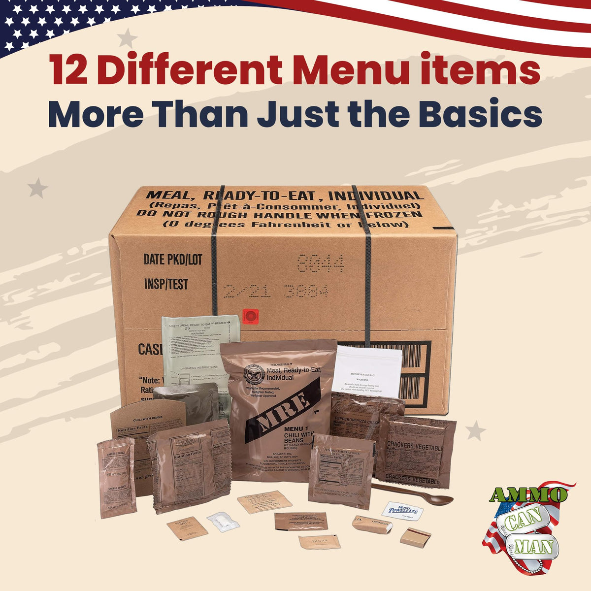 US Military MRE Case Menus 1-12 J933