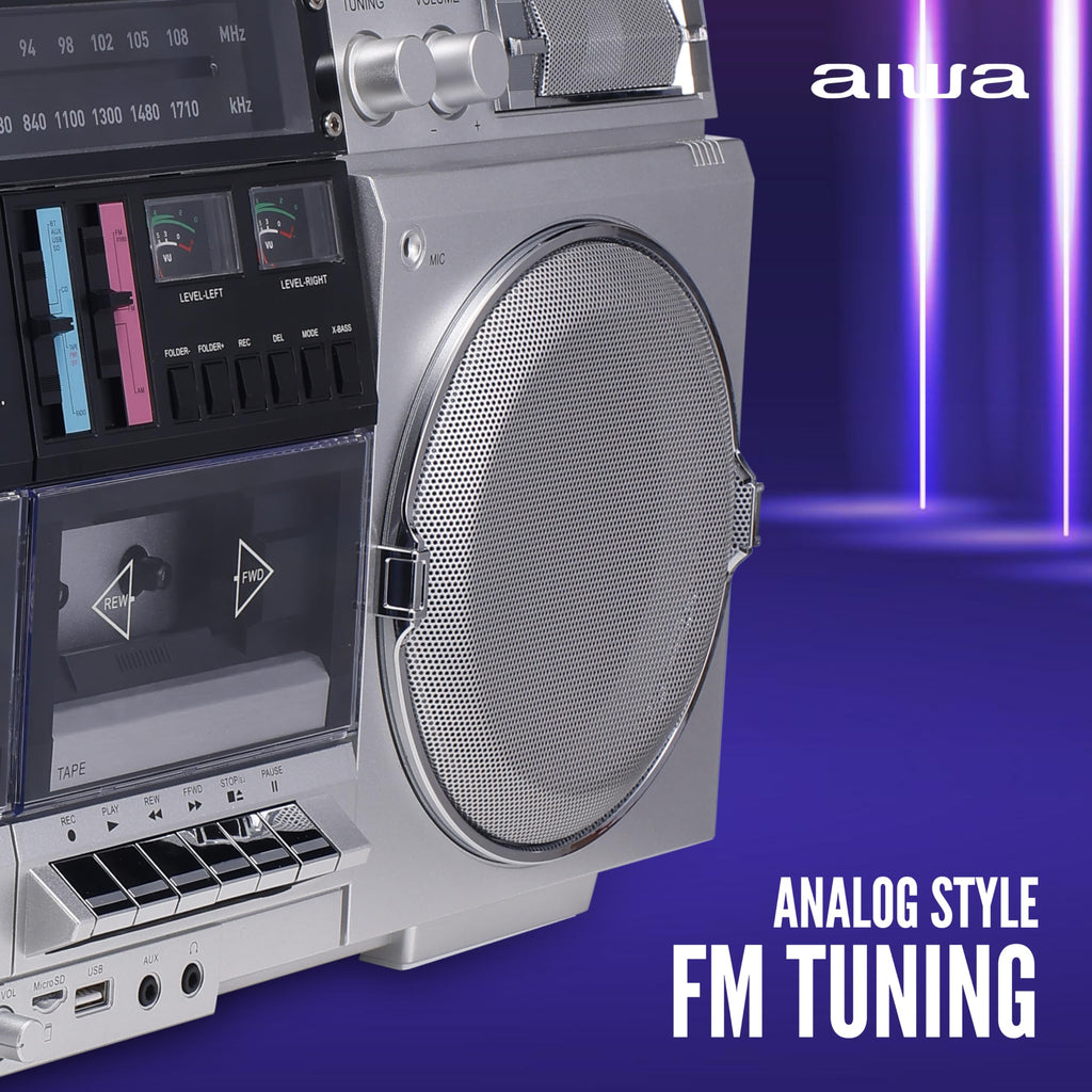 Retro Boombox CD Player with Cassette Recording, Bluetooth, FM/AM Radio, USB/SD/AUX Inputs, Dual 40W Speakers O575761
