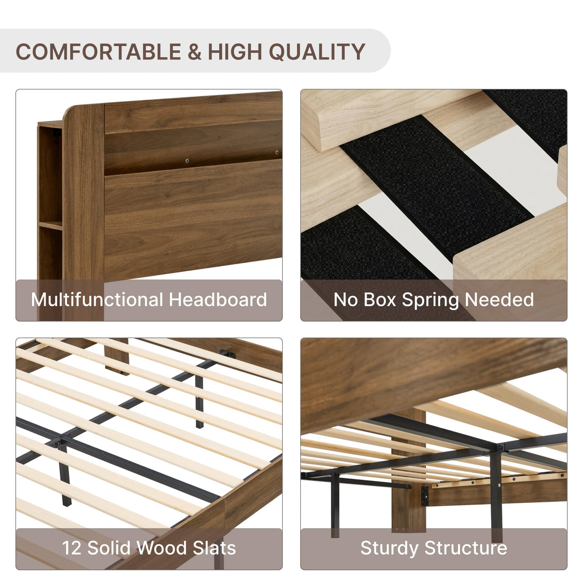 King Walnut Storage Bed Frame with LED Lights Z419