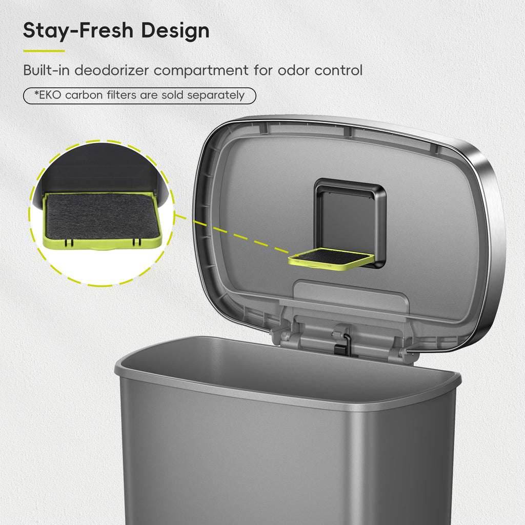 13.2 Gallon / 50L Grey Plastic Step Trash Can with Stainless Steel Lid C971