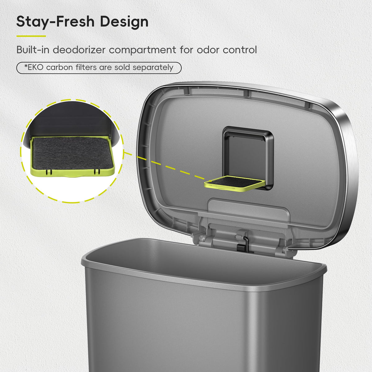 13.2 Gallon / 50L Grey Plastic Step Trash Can with Stainless Steel Lid C971