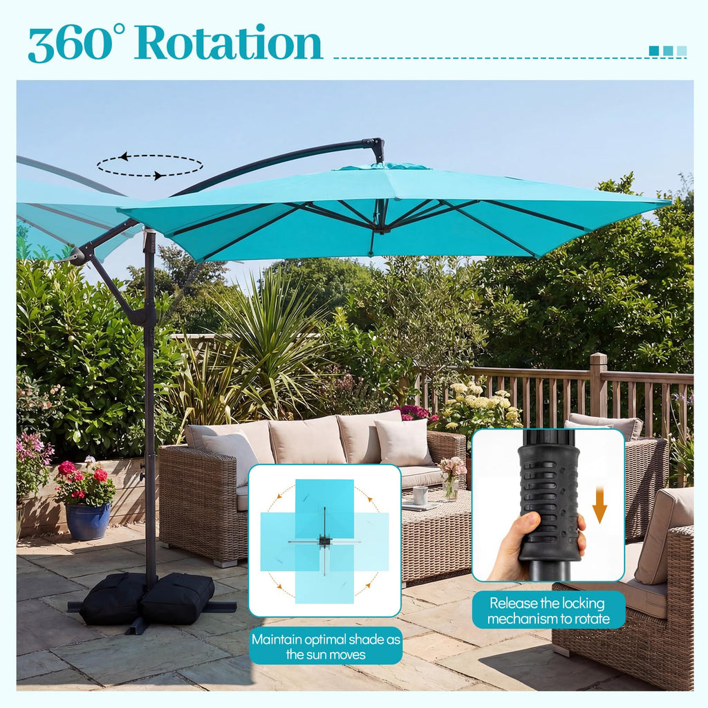 8x8 FT Square Offset Cantilever Patio Umbrella with Base U9972