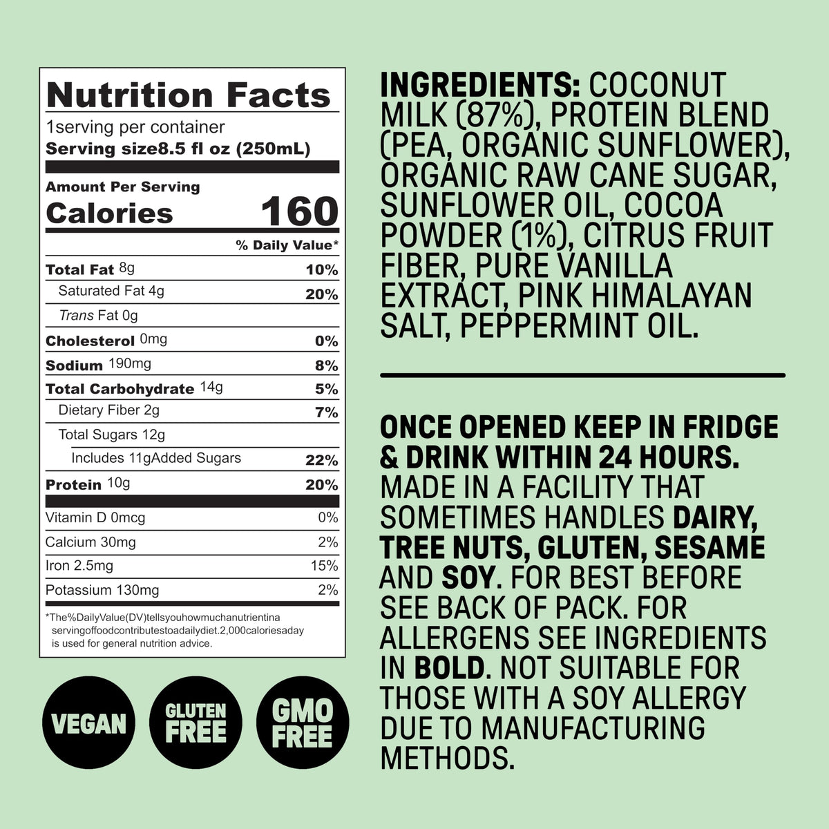 Mint Chocolate Milk, Dairy Free, 10g Protein, 8.5 fl oz, 12 Pack Z5048