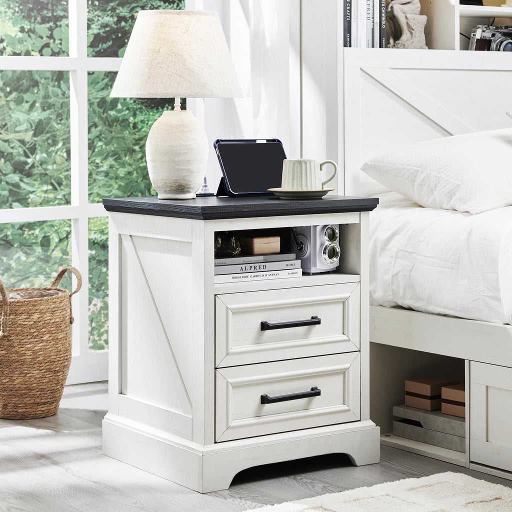 18" Antique White Nightstand with Charging Station B6997