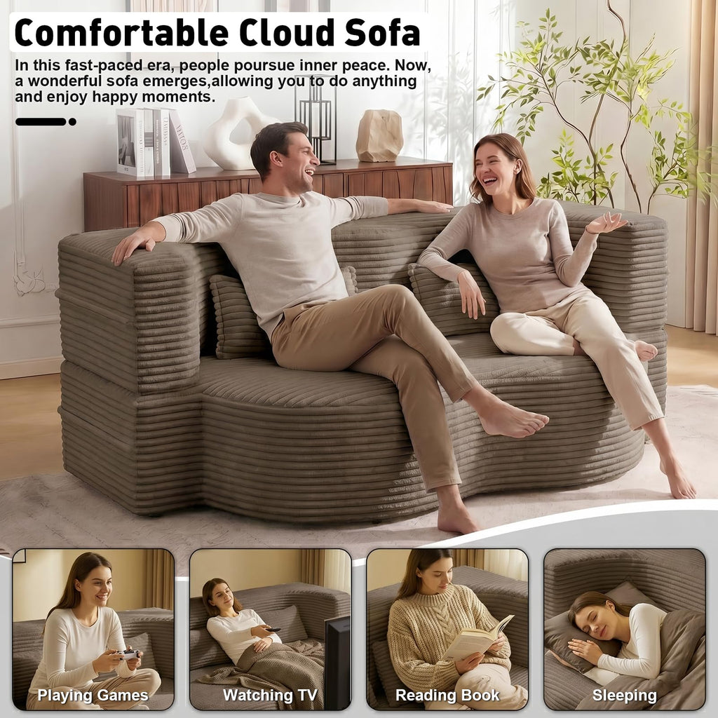 Brown Corduroy Convertible Futon Sofa Bed N39209