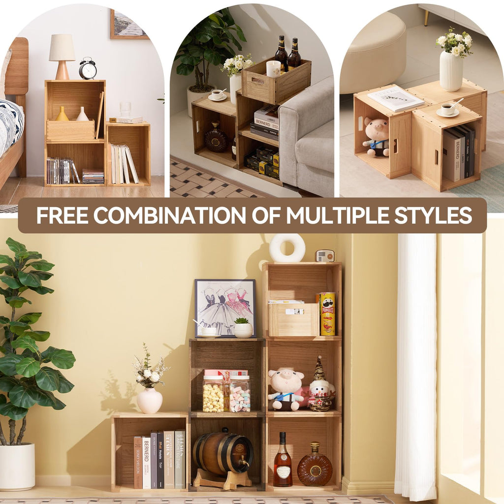 Brown Stackable Wood Storage Cube with Handles Z4366
