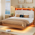 Full Size Floating Bed Frame with LED Light and Charging Station R52287