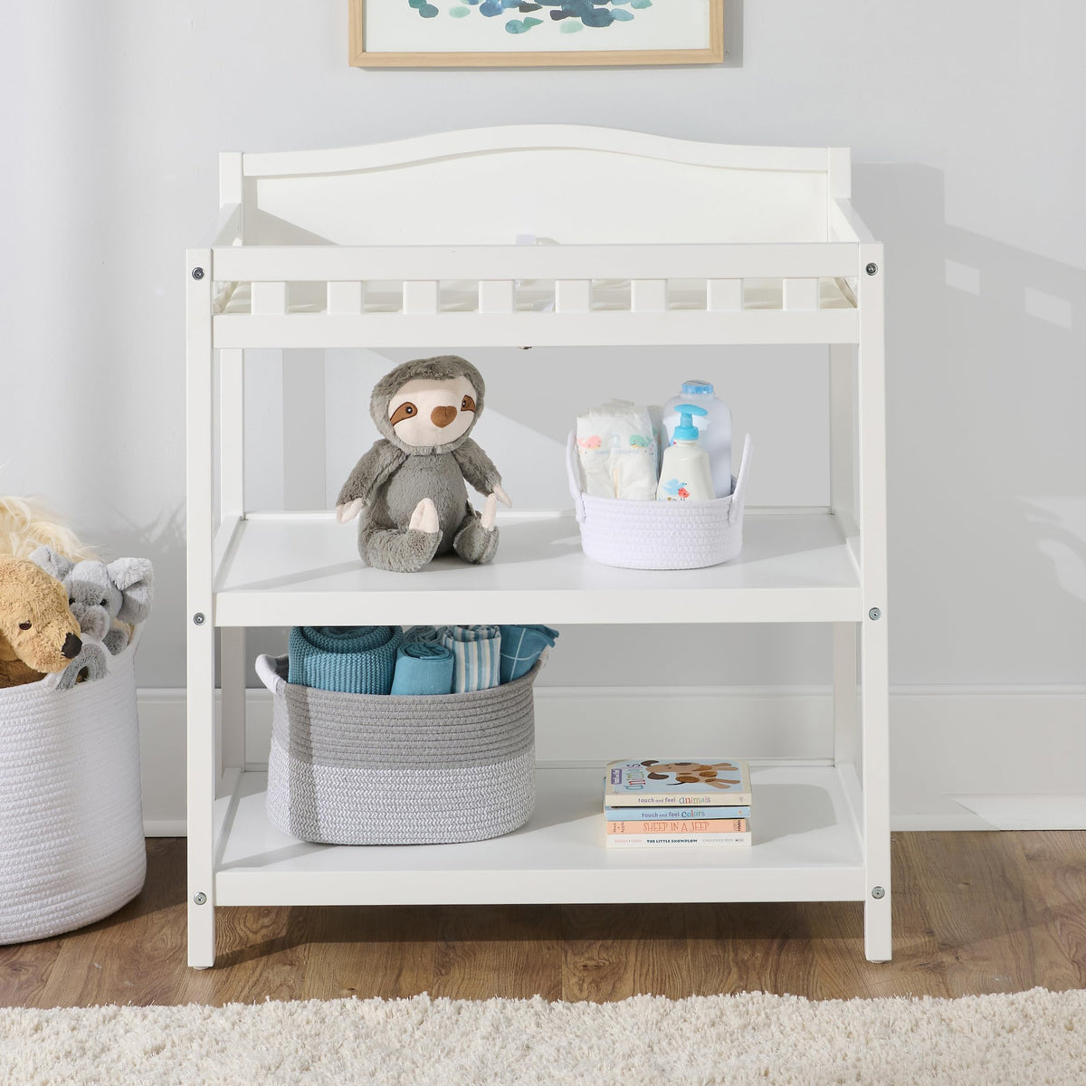White Baby Changing Table with Pad & Storage Shelves B237315