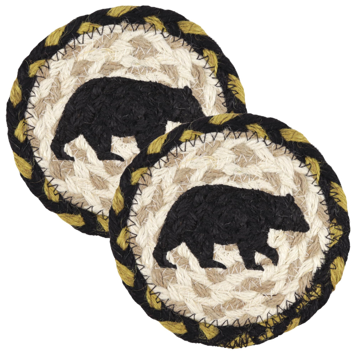 Braided Jute Coasters with Black Bear Design, Set of 2 Z120695