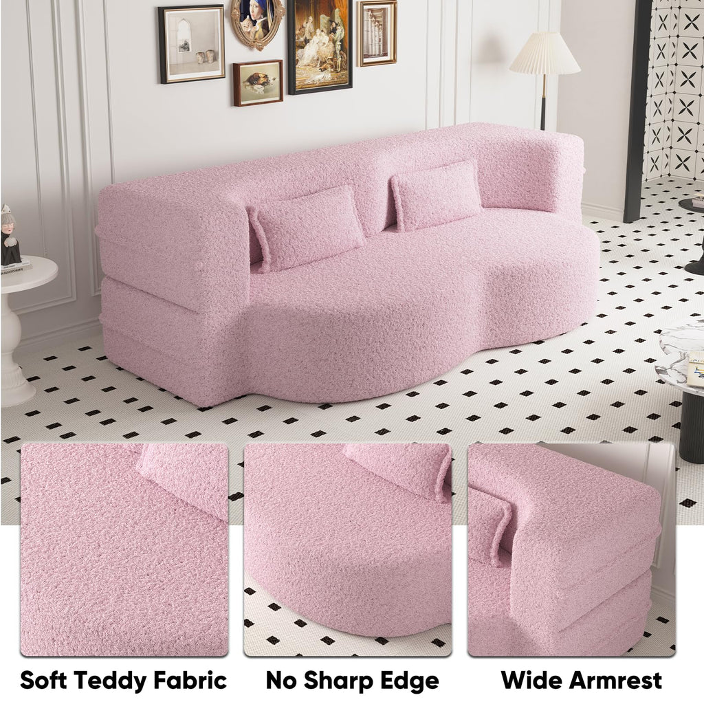 78" Full Size Pink Folding Sofa Bed T50584