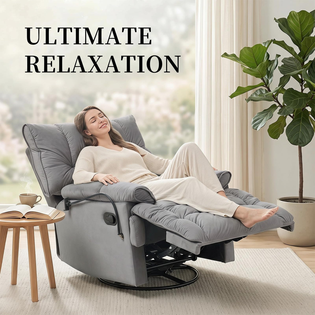 Velvet Swivel Recliner Accent Chair with Detachable Side Phone Holder B415