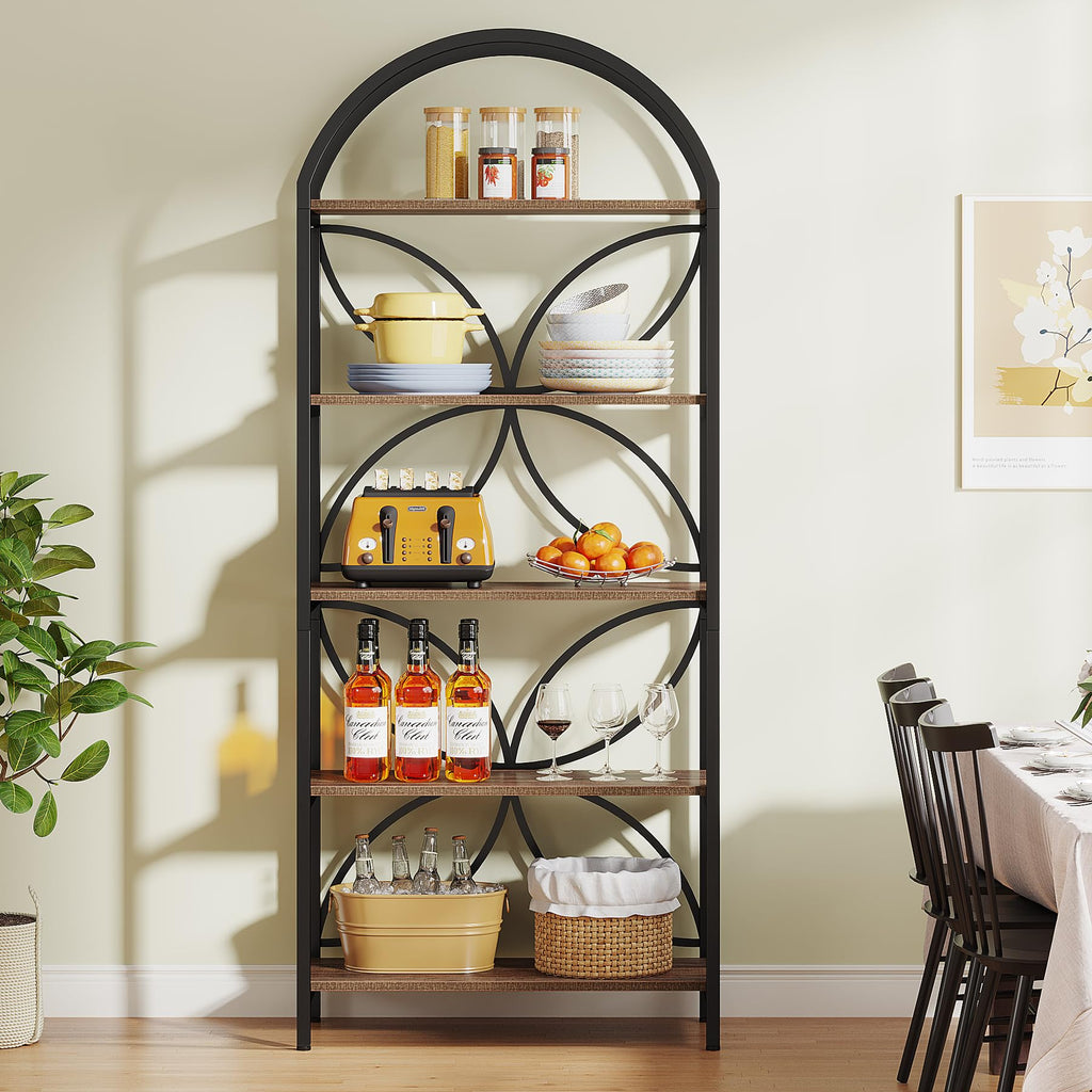 75 Inch Tall Arched 5-Tier Bookshelf O499276