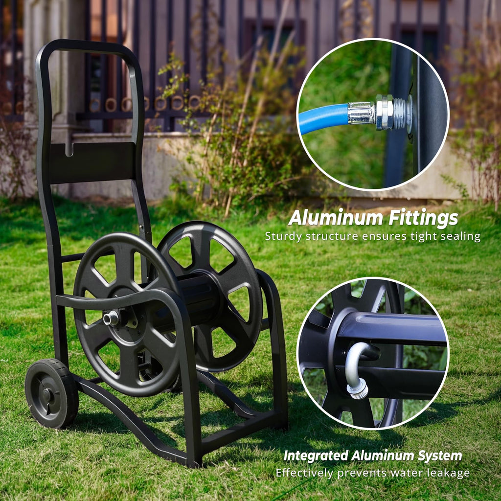 Heavy Duty Metal Garden Hose Reel Cart with Wheels, Holds 200FT Hose L13742