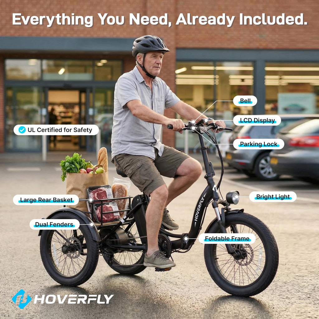 Electric Tricycle for Adults 750W Peak Motor 20"x3" Fat Tire Q3743
