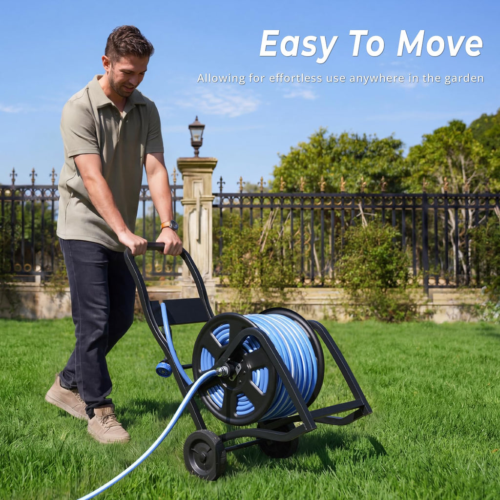 Heavy Duty Metal Garden Hose Reel Cart with Wheels, Holds 200FT Hose L13742