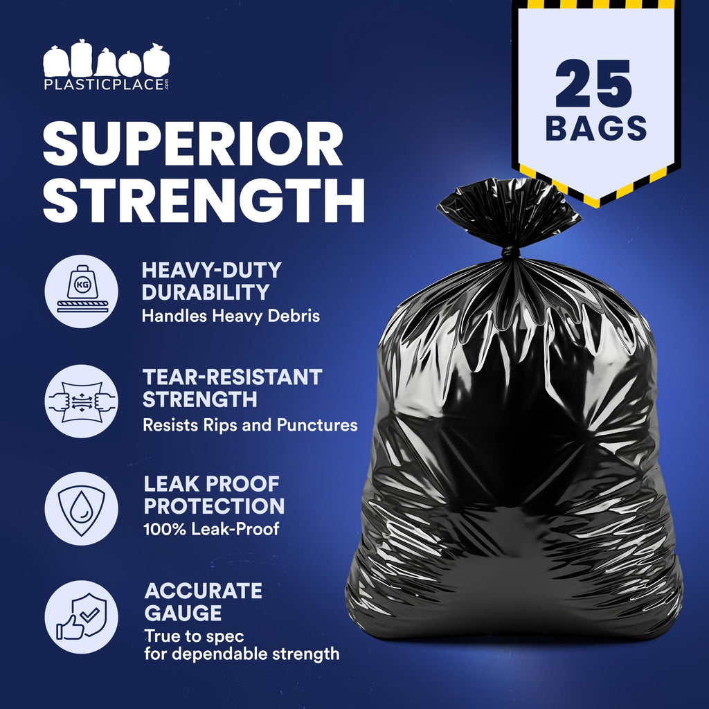 55-60 Gallon Black Heavy Duty Trash Bags 25 Count D41849