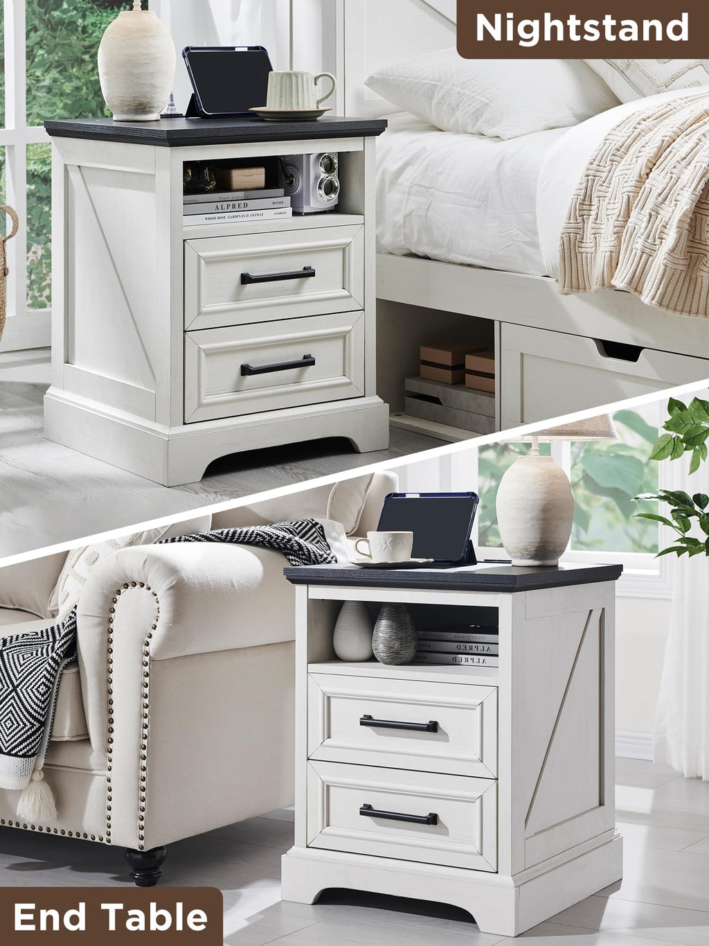 18" Antique White Nightstand with Charging Station B6997