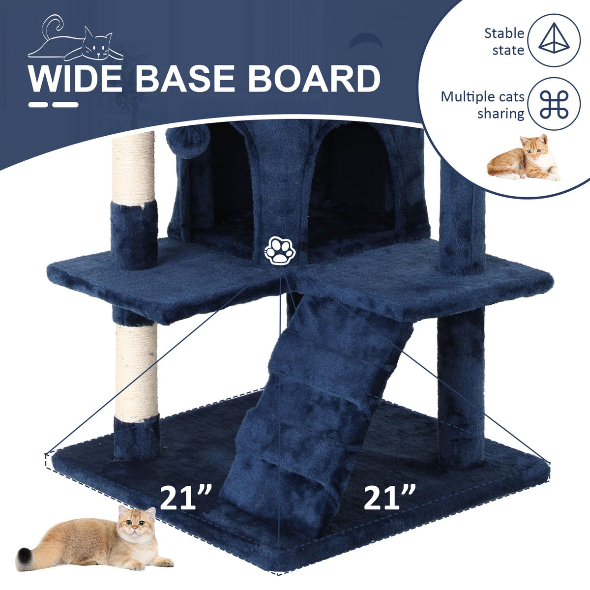 70 Inch Navy Blue Multi-Level Cat Tree with Scratching Posts N9008