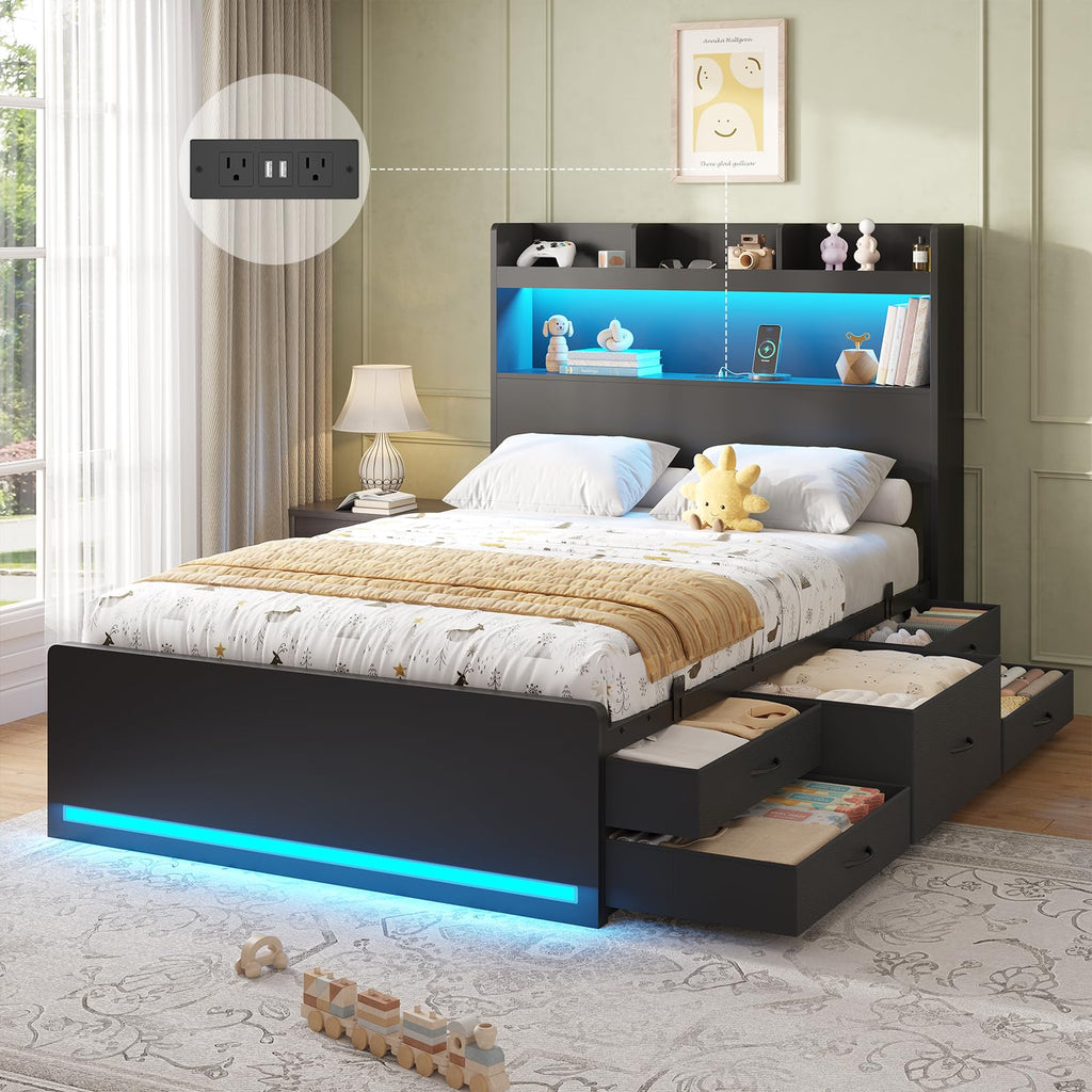 Twin Size Storage Bed Frame with 5 Drawers M46179