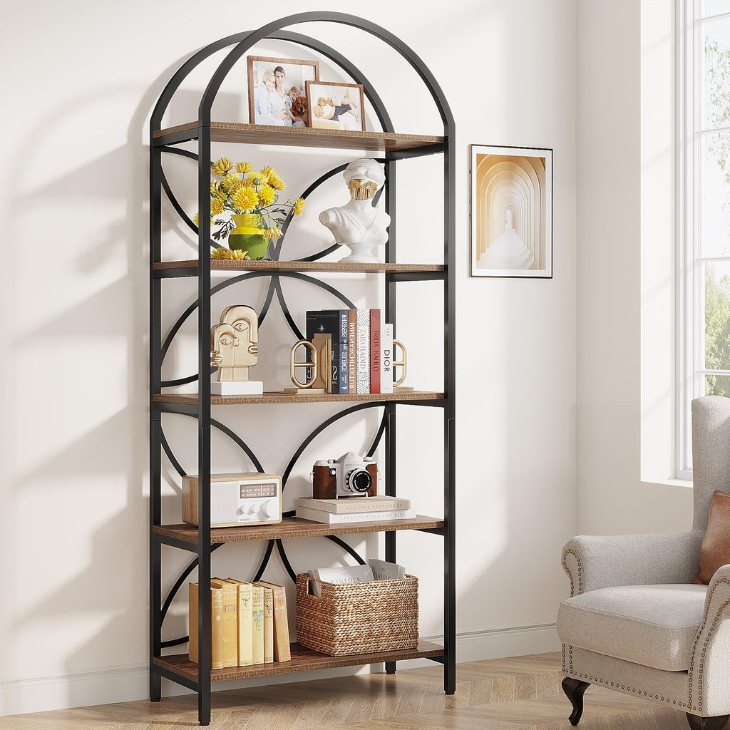 75 Inch Tall Arched 5-Tier Bookshelf O499276