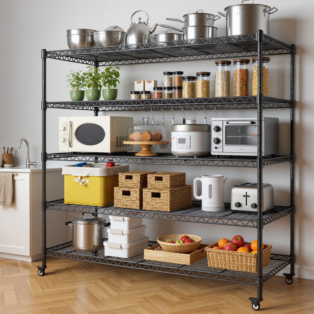46”W 5 Tier Metal Wire Shelving with Wheels K332547
