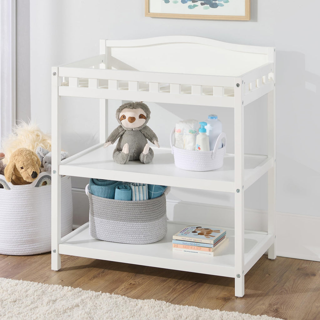 White Baby Changing Table with Pad & Storage Shelves B237315