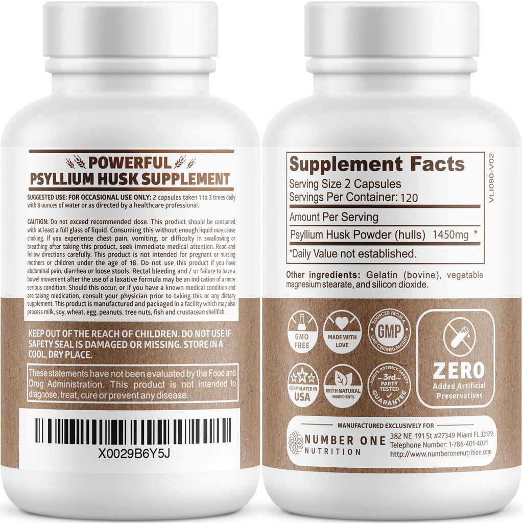 Psyllium Husk Capsules 1450mg 240 Caps I5093
