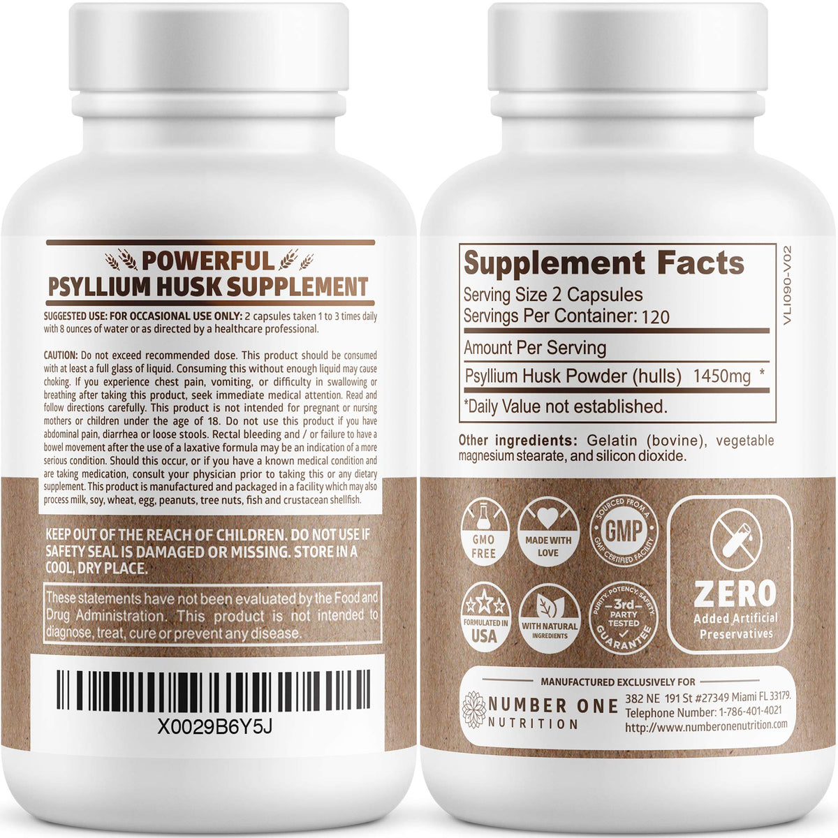 Psyllium Husk Capsules 1450mg 240 Caps I5093