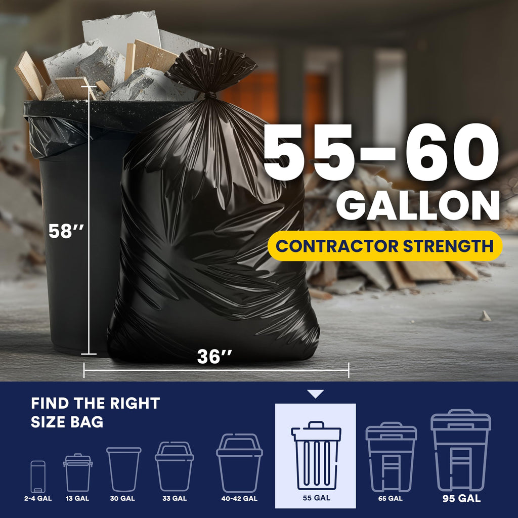 55-60 Gallon Black Heavy Duty Trash Bags 25 Count D41849